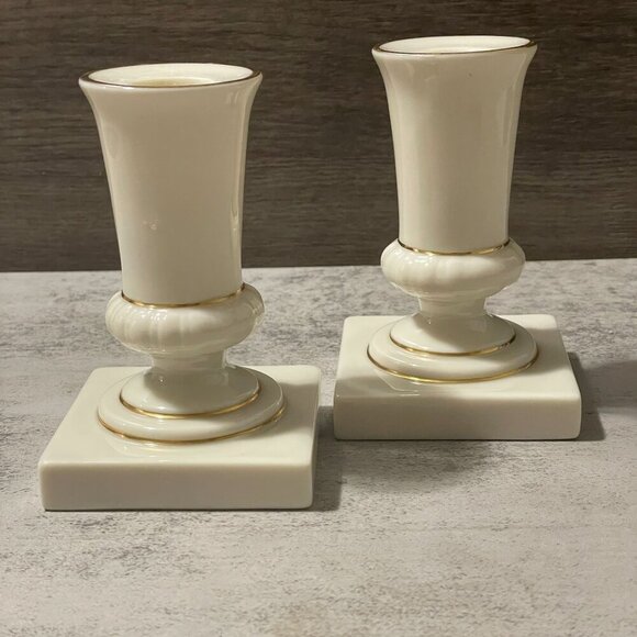 Lenox Set of Two Neoclassical Style 4" Footed Single Taper Candlestick Holders - Picture 1 of 6